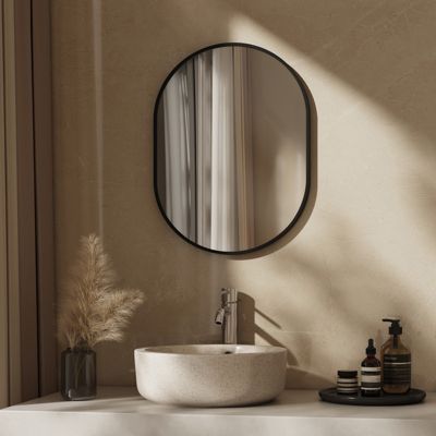 EMKE Miroir mural 60 x 80 cm Miroir ovale avec cadre noir, Miroir non lumineux salle de bain