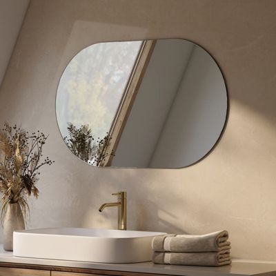 Miroir Mural Rond 68 Cm - Cadre Métal Noir, Déco Salle De Bain Ou Salon (neuf)