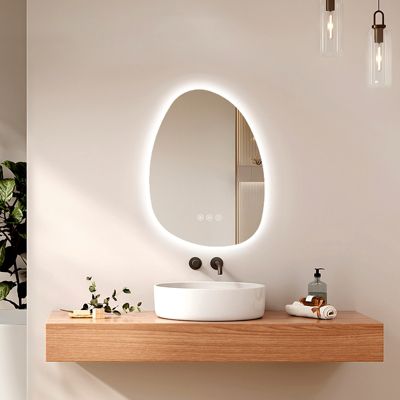 EMKE Miroir salle de bain avec éclairage, asymétrique, anti-buée, interrupteur tactile, 3 couleurs de lumière réglable, 65 x 45 cm