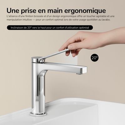EMKE Mitigeur de Lavabo Monocommande 195 x 173 mm en Laiton, Robinet Salle de Bain avec Aérateur NEOPERL, Chrome