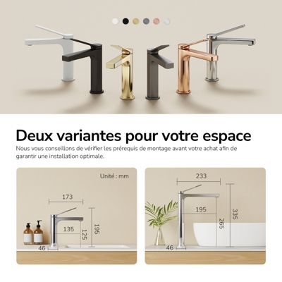 EMKE Mitigeur de Lavabo Monocommande 195 x 173 mm en Laiton, Robinet Salle de Bain avec Aérateur NEOPERL, Chrome