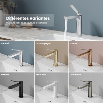 EMKE Mitigeur de Lavabo Monocommande 195 x 173 mm en Laiton, Robinet Salle de Bain avec Aérateur NEOPERL, Chrome