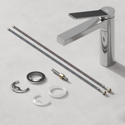 EMKE Mitigeur de Lavabo Monocommande 195 x 173 mm en Laiton, Robinet Salle de Bain avec Aérateur NEOPERL, Chrome