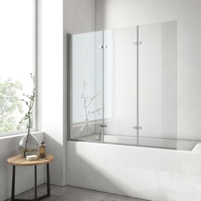 EMKE Pare de baignoire en 6 mm verre securit Paroi de douche pliable pour baignoire, 130x140cm,Revêtement Nano facile à nettoyer