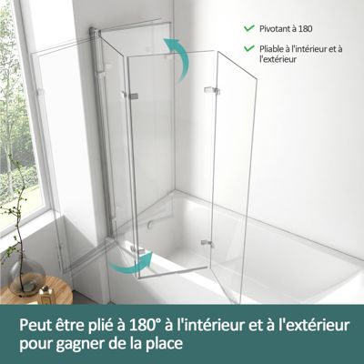 EMKE Pare de baignoire en 6 mm verre securit Paroi de douche pliable pour baignoire, 130x140cm,Revêtement Nano facile à nettoyer