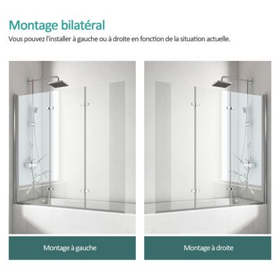 EMKE Pare de baignoire en 6 mm verre securit Paroi de douche pliable pour baignoire, 130x140cm,Revêtement Nano facile à nettoyer
