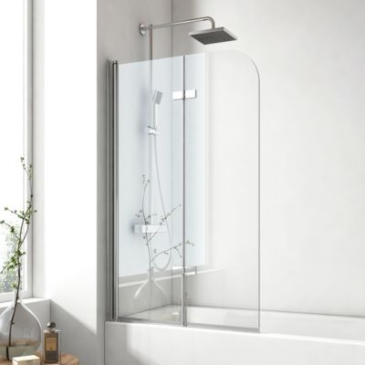 EMKE Pare de baignoire en 6 mm verre securit Paroi de douche pliable pour baignoire Revêtement Nano facile à nettoyer 100 x 140 cm