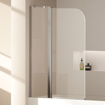 EMKE Paroi de douche pliable pour baignoire 100 x 140 cm, verre trempé 6 mm, cadre chromé