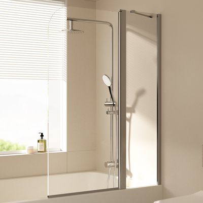 EMKE Paroi de douche pliable pour baignoire 100 x 140 cm, verre trempé 6 mm, cadre chromé