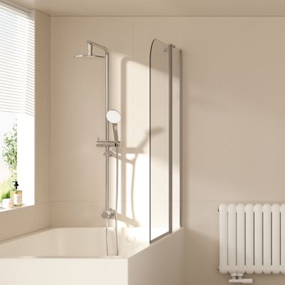 EMKE Paroi de douche pliable pour baignoire 100 x 140 cm, verre trempé 6 mm, cadre chromé