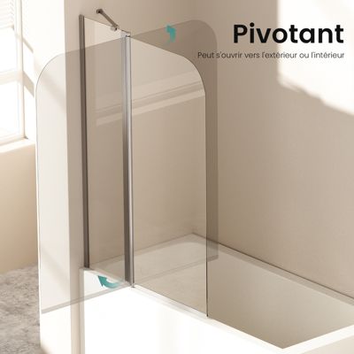 EMKE Paroi de douche pliable pour baignoire 100 x 140 cm, verre trempé 6 mm, cadre chromé
