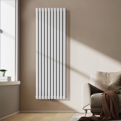 EMKE Radiateur eau chaude en acier Tube Rond Radiateur Mural Blanc 180x60cm 2175W Double Couche