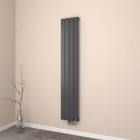 EMKE Radiateur à Eau Chaude, Radiateur plat seule couche connexion centrale, Montage mural vertical design, Noir 160x30cm