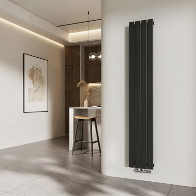 EMKE Radiateur à Eau Chaude, Radiateur plat seule couche connexion centrale, Montage mural vertical design, Noir 180x30cm, 627W