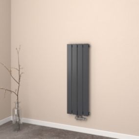 EMKE Radiateur à Eau Chaude, Radiateur plat seule couche connexion centrale, Montage mural vertical design, Noir 90x30cm