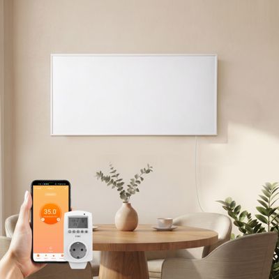 EMKE Radiateur Infrarouge 1000W, Panneau Chauffant Mural 119,5x59,5cm avec Thermostat WiFi Connecté, Blanc