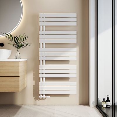 EMKE Radiateur Sèche-Serviettes à Eau Chaude Flat Panel - Blanc Brillant 132x60 cm - 798W