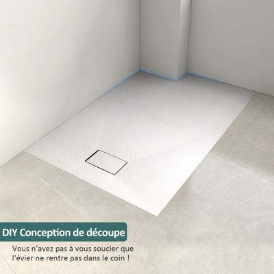 EMKE Receveur de douche receveur de douche plat antidérapant SMC receveur de douche à découper, 120x90cm, Blanc