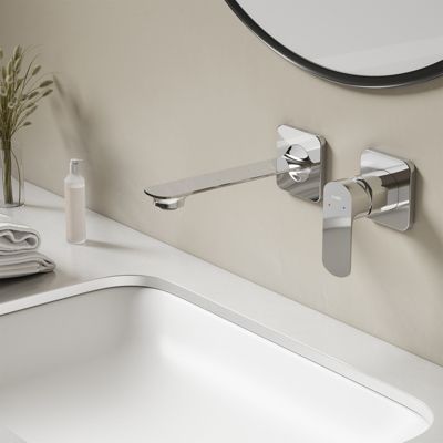 EMKE Robinet de Salle de Bain Modulaire, 233x127x110 mm, Chromé, Mitigeur de lavabo mural, avec Aérateur, Cartouche en Céramique
