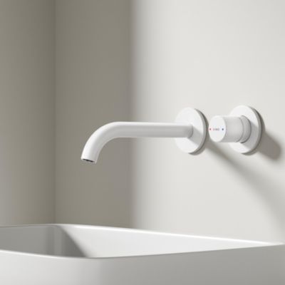 EMKE Robinet de Salle de Bain Modulaire,281x140x65mm,Corps en Laiton, Blanc Mat, Mitigeur de lavabo mural, Cartouche en Céramique