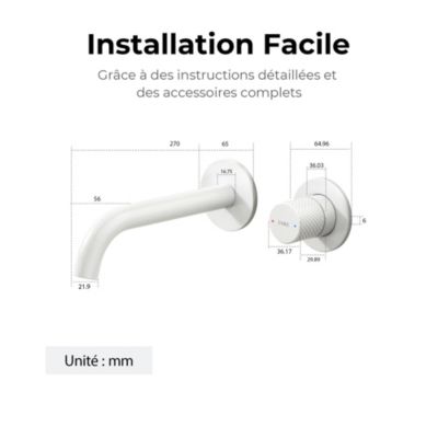 EMKE Robinet de Salle de Bain Modulaire,281x140x65mm,Corps en Laiton, Blanc Mat, Mitigeur de lavabo mural, Cartouche en Céramique