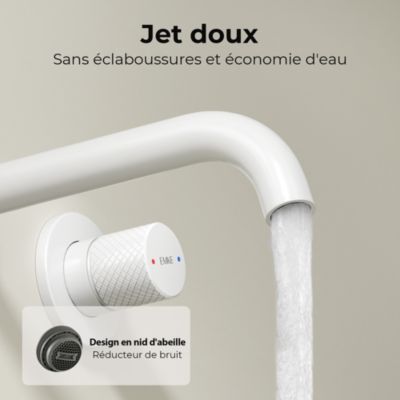 EMKE Robinet de Salle de Bain Modulaire,281x140x65mm,Corps en Laiton, Blanc Mat, Mitigeur de lavabo mural, Cartouche en Céramique