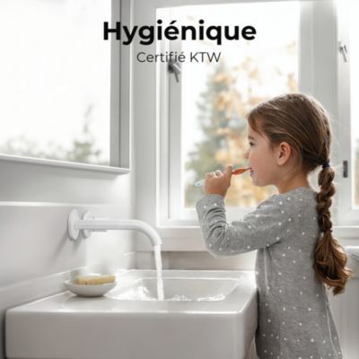 EMKE Robinet de Salle de Bain Modulaire,281x140x65mm,Corps en Laiton, Blanc Mat, Mitigeur de lavabo mural, Cartouche en Céramique