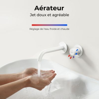 EMKE Robinet de Salle de Bain Modulaire,281x140x65mm,Corps en Laiton, Blanc Mat, Mitigeur de lavabo mural, Cartouche en Céramique