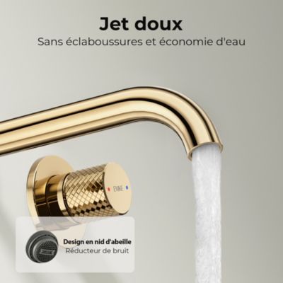 EMKE Robinet de Salle de Bain Modulaire,281x140x65mm,Corps en Laiton, Or Champagne,Mitigeur de lavabo mural,Cartouche en Céramique