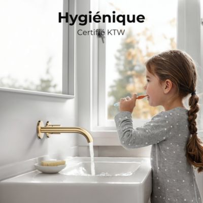 EMKE Robinet de Salle de Bain Modulaire,281x140x65mm,Corps en Laiton, Or Champagne,Mitigeur de lavabo mural,Cartouche en Céramique
