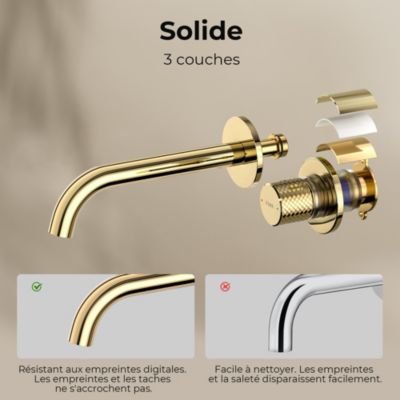 EMKE Robinet de Salle de Bain Modulaire,281x140x65mm,Corps en Laiton, Or Champagne,Mitigeur de lavabo mural,Cartouche en Céramique
