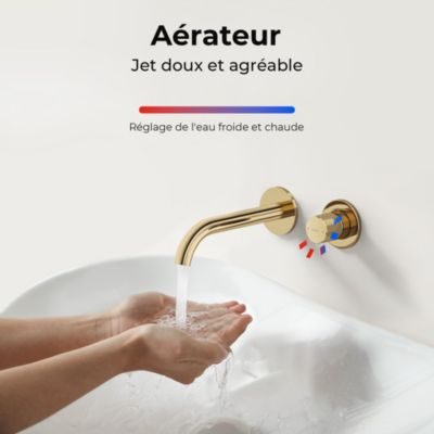 EMKE Robinet de Salle de Bain Modulaire,281x140x65mm,Corps en Laiton, Or Champagne,Mitigeur de lavabo mural,Cartouche en Céramique