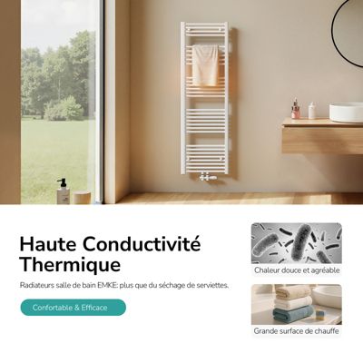 EMKE Chauffe-serviettes Électrique 78x43cm, Thermostat Intelligent WiFi, Radiateur Électrique pour Salle de Bain, Blanc