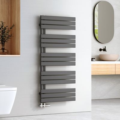 EMKE Sèche-serviettes à Eau Chaude Panneau Plat, Sèche-serviettes connexion latérale pour, Anthracite 1320x600mm 838Watts