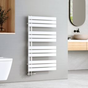 EMKE Sèche-serviettes à Eau Chaude Panneau Plat, Sèche-serviettes connexion latérale pour, Blanc 1041x600mm 639Watts