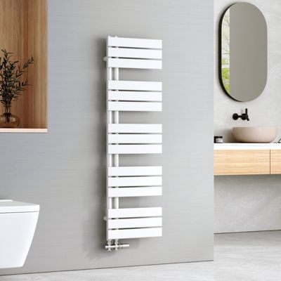 EMKE Sèche-serviettes à Eau Chaude Panneau Plat, Sèche-serviettes connexion latérale pour, Blanc 1320x400mm 570Watts