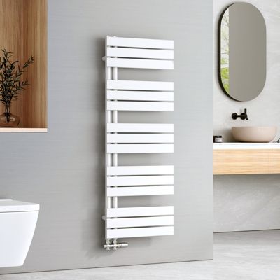 EMKE Sèche-serviettes à Eau Chaude Panneau Plat, Sèche-serviettes connexion latérale pour, Blanc 1320x500mm 661Watts
