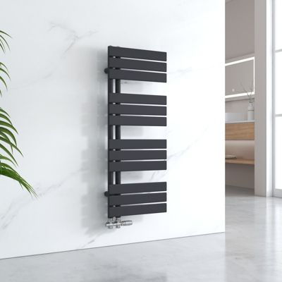EMKE Sèche-serviettes à Eau Chaude Panneau Plat, Sèche-serviettes connexion latérale pour, Noir 1041x400mm 456Watts