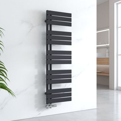 EMKE Sèche-serviettes à Eau Chaude Panneau Plat, Sèche-serviettes connexion latérale pour, Noir 1320x400mm 570Watts
