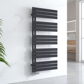 EMKE Sèche-serviettes à Eau Chaude Panneau Plat, Sèche-serviettes connexion latérale pour, Noir 1320x600mm 798Watts