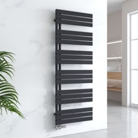 EMKE Sèche-serviettes à Eau Chaude Panneau Plat, Sèche-serviettes connexion latérale pour, Noir 1599x600mm 958Watts