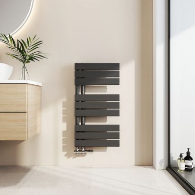 EMKE Sèche-serviettes à Eau Chaude Panneau Plat, Sèche-serviettes connexion latérale pour, Noir 762x400mm 342Watts