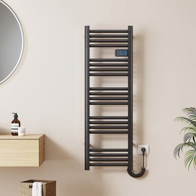 EMKE Sèche-Serviettes Électrique 1200 x 400 mm,Porte-serviettes de salle de bain avec interrupteur tactile et minuterie,Noir,450W
