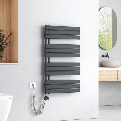 EMKE Sèche-Serviettes Électrique avec WiFi Thermostat 76 x 40 cm 400 Watt Blanc, Sèche-Serviettes Électrique avec Support De Serviette Inclus Résistance Chauffante avec Minuterie