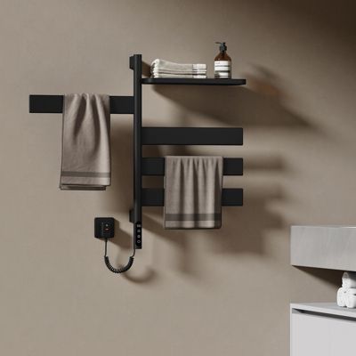 EMKE Sèche-serviettes électrique, rotatif à 180, 76 x 45 cm, sèche-serviettes et radiateur pour salle de bain, Noir mat