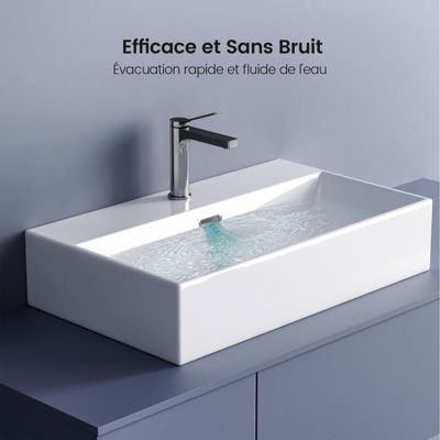 EMKE Vasque à Poser en céramique 41,5x36x13cm, Lavabo rectangulaire avec robinet trou prépercé, Lavabo à poser blanc brillant