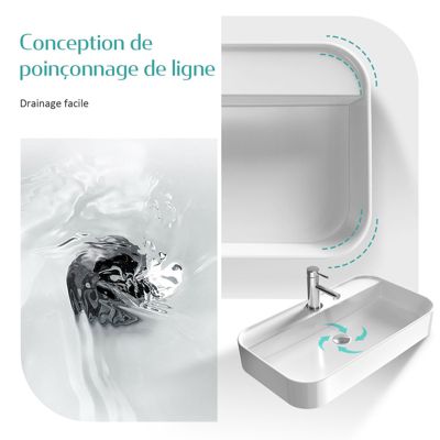 EMKE Vasque à Poser en céramique 50x40x11cm, Lavabo rectangulaire avec robinet trou prépercé, Lavabo à poser blanc brillant