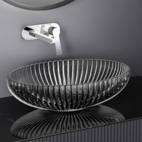 EMKE Vasque à Poser Ovale, 510 x 350 x 150 mm, Lavabo en Verre Noir, Design Montage sur Comptoir