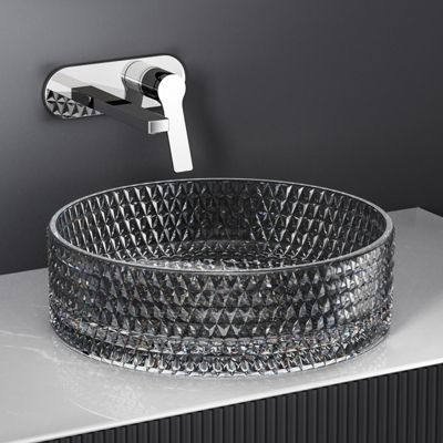 EMKE Vasque à Poser Ronde, 360 x 360 x 112 mm, Lavabo en Verre Noir, Design Montage sur Comptoir
