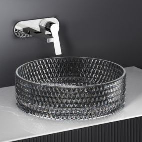 EMKE Vasque à Poser Ronde, 360 x 360 x 112 mm, Lavabo en Verre Noir, Design Montage sur Comptoir